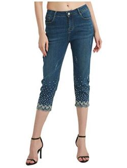 ZENTHACE Women's Mid Rise Stretchy Capri Jeans