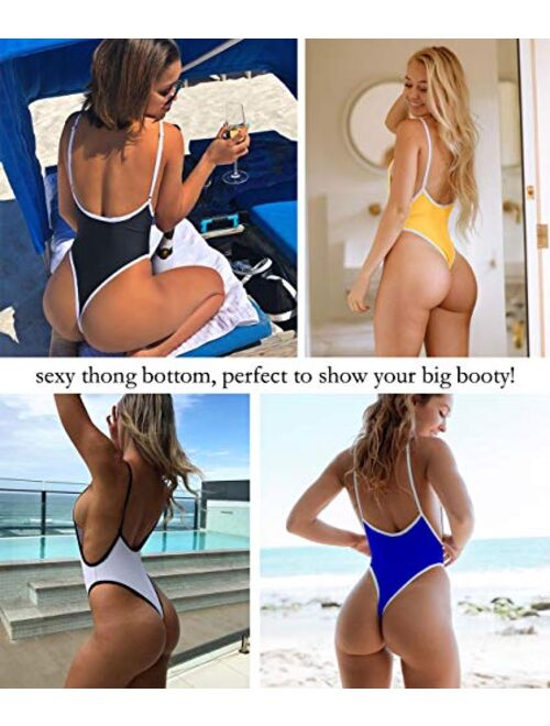 ALLureLove Swimsuits for Women Sexy Monokini Deep V One Piece Bathing Suits Backless Cheeky Swimwear Semi Thong Bikini