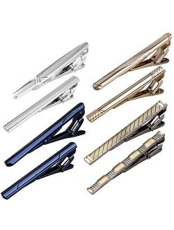 BMC Mens Metal Tie Clip Bar Clasps w/Silver, Gold, Blue, Brass Finishes - Business Professional Fashion Assorted Designs - Dapper Dandy (Set of 8)