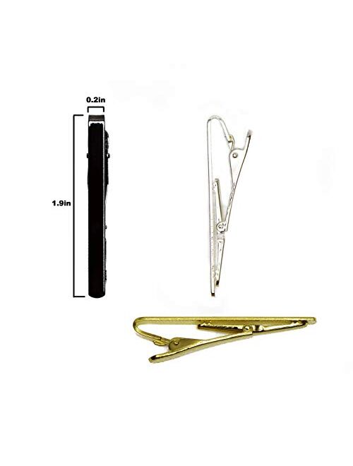 3pc Mens Tie Bar Clip for Regular Necktie, Gold Silver Black with Luxury Gift Box Set with Mirror