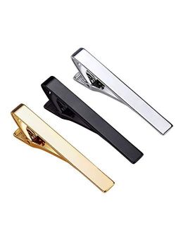 Roctee Skinny Tie Bar for Mens, 3 Pack Classic Tie Clip Silver Gold Black Necktie Bar Pinch Clips Suitable for Wedding Anniversary Business and Daily Life