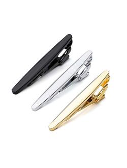 PiercingJ 3pcs Set Stainless Steel Exquisite GQ Classic Tie Bar Clip, Silver Tone, 2.3Inches