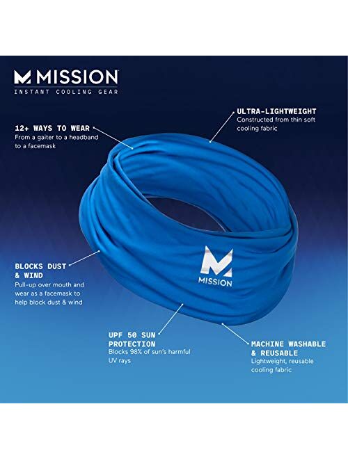 Mission Cooling Neck Gaiter 12+ Ways To Wears, Face Mask, UPF 50, Cools when Wet