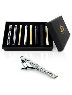 Tie Clip Gift Set by TMB Innovations | Men's Luxury 8pc Tie Clip Gift Set, Stainless Steel Tie Clips, Variety Set - Quality Black Gift Box