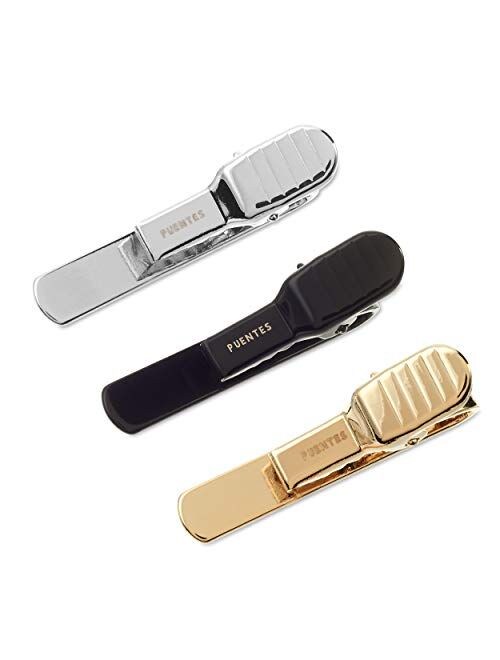 GQ The 3 Pc Tie Bar Set Pinch Clasp 1.1 Inch for Trendy Skinny Ties, Silver, Gold Tone and Black Gift Boxed
