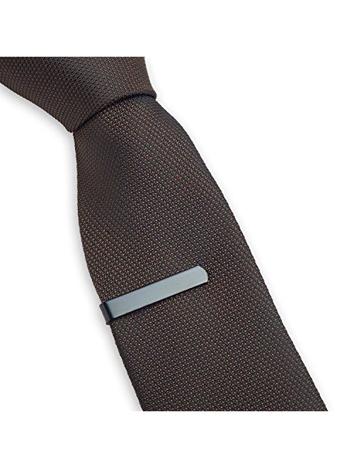 GQ The 3 Pc Tie Bar Set Pinch Clasp 1.1 Inch for Trendy Skinny Ties, Silver, Gold Tone and Black Gift Boxed