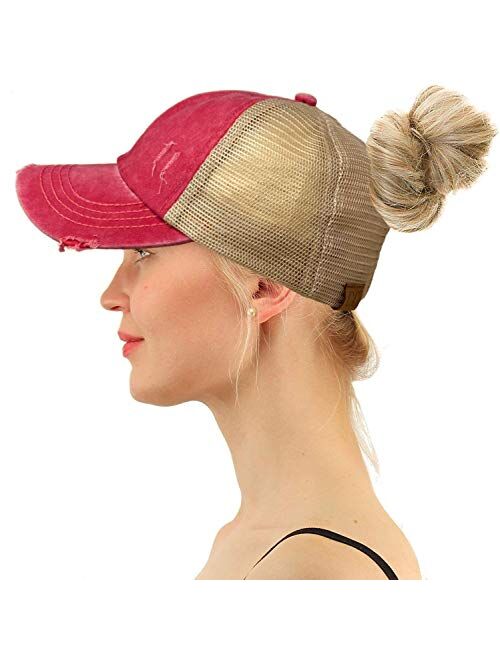 C.C Ponytail Criss Cross Messy Buns Ponycaps Baseball Cap Dad Trucker Mesh Hat