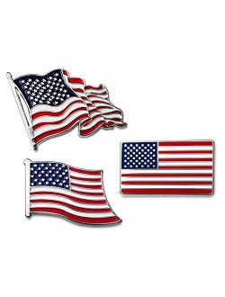 3-Pc American Flag Lapel Pin Set USA Patriotic Collection in Gift Box
