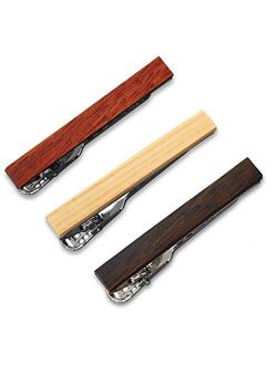 3 Pc Skinny Wood Tie Bar Clip Set, 1.5 Inch, Macaranduba, Santos Rosewood & Bamboo Gift Boxed