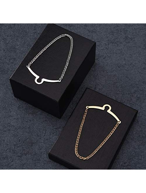 Jovivi 2pcs Set Men's Silver Golden Necktie Tie Clips Link Chain Cravat Collar Pins Brooch w/Box