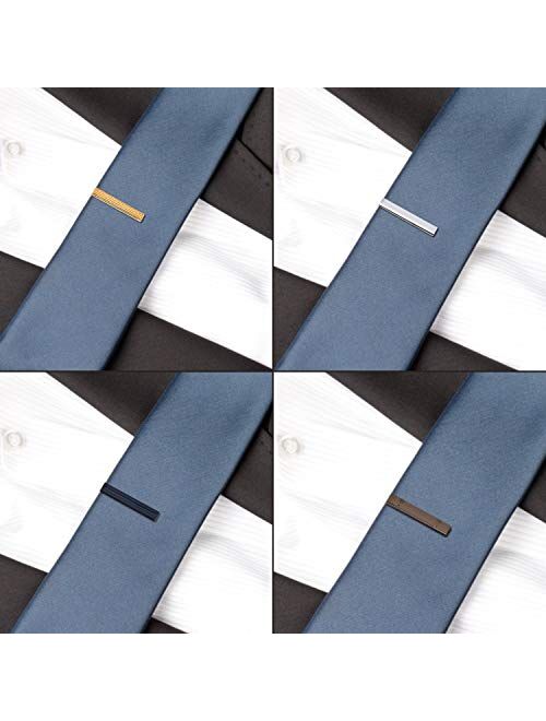 UHIBROS Mens Tie Clip Tie Bar Set for Regular Ties Silver, Black, Blue,Gold Tone Luxury Gift Box Wedding Business Clips