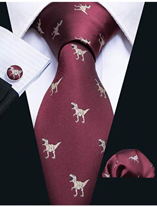 Barry.Wang Fun Animal Ties for Men Designer Handkerchief Cufflink WOVEN Necktie Set