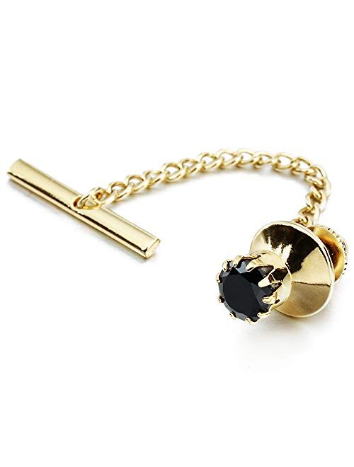 HAWSON Mens Crystal Tie Tack with Chain Gold Tie Clip Party Accessories 11 Color Options