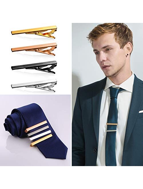 U7 Men Tie Clips for Wedding Anniversary Tie Clip Cufflinks Platinum/Black/Gold/Rose Gold Regular Tie Bar 1-6 Pcs,Customizable