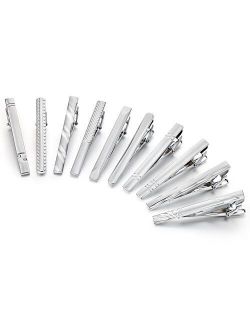 AnotherKiss Tie Clip Set of Men Classic Jewelry Gift, 10 Pcs of Silver Tone, 2.3 Inches