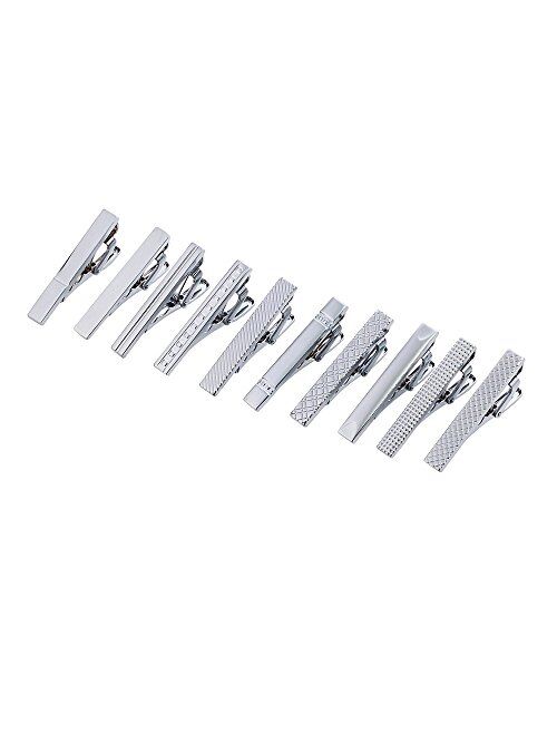 AnotherKiss Mens Skinny Tie Clip Set Fashion Jewelry, 10 Pieces of Silver Tone, 1.57 Inches