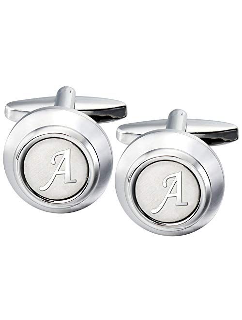AMITER Mens Classic Cufflinks/Tie Clip/Cufflinks and Tie Clip Set for Men Silver Initials A-Z Formal Business Wedding Tuxedo Shirts