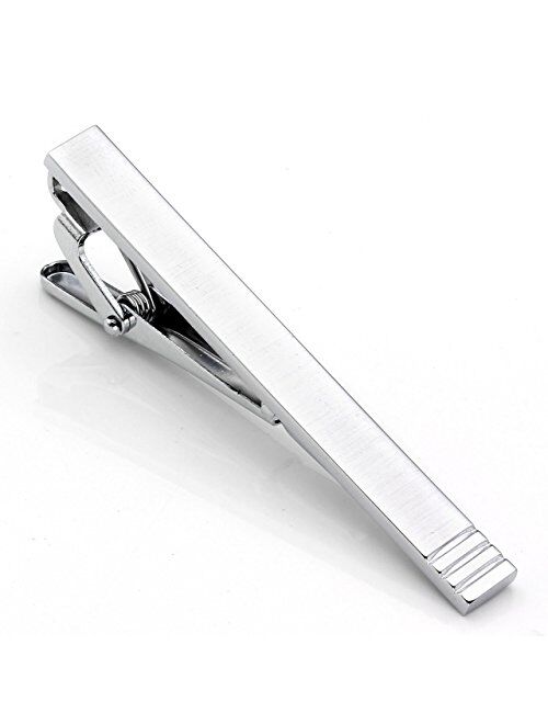 Jovivi Men's Tie Clip Clasp Bar Pin - Stainless Steel Plain Standard Silver Tone Laser Curve