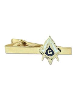 Working Tools Square & Compass Blue & White Masonic Tie Clip - 1" Tall