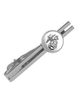 GRAPHICS & MORE Marines USMC Black White Logo Licensed Round Tie Bar Clip Clasp Tack Silver