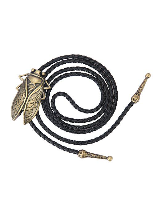 AZORA Western Cowboy Bolo Tie Men Long Strand Leather Necktie Rope Cord Pendant Necklace Braided Jewelry for Women Boy Girl