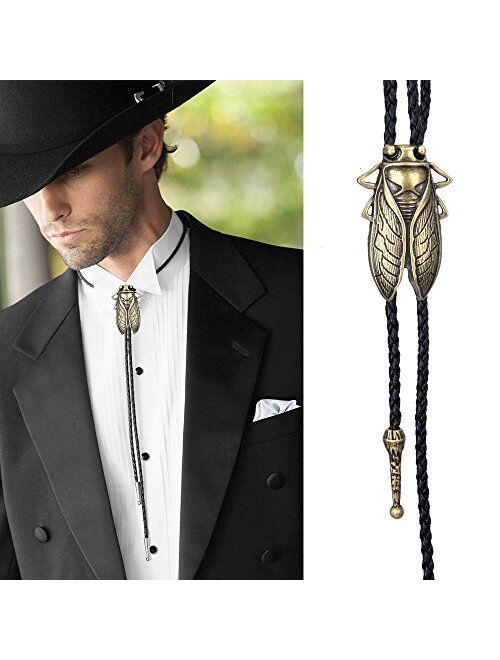 AZORA Western Cowboy Bolo Tie Men Leather Necktie Rope Cord Pendant Necklace Braided Jewelry for Men Kids Boy Girl 