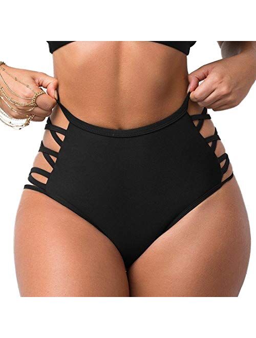 COLO Women Sexy Bikini Bottoms Lace Strappy Sides High Waisted Retro Bathing Suit Underwear Swimsuit