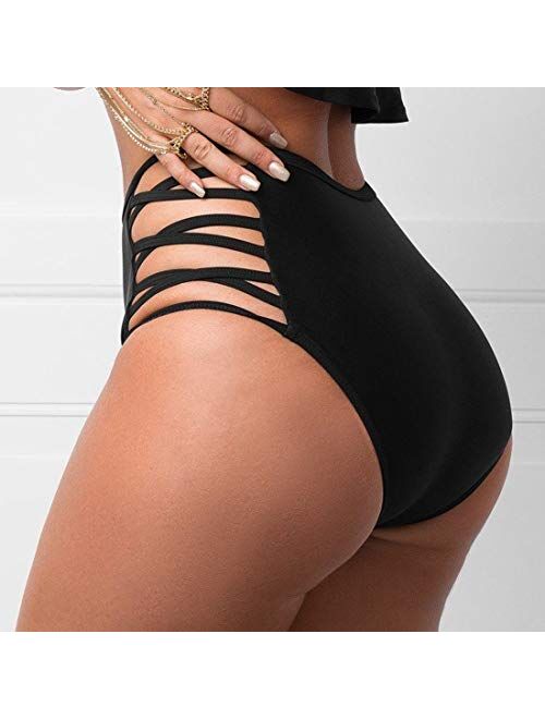 COLO Women Sexy Bikini Bottoms Lace Strappy Sides High Waisted Retro Bathing Suit Underwear Swimsuit