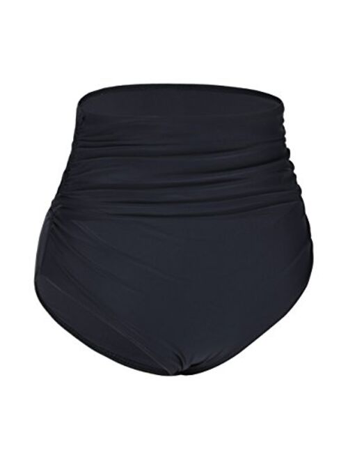 Buy Hilor Women's High Waisted Bikini Bottom Shirred Hispter Tankini ...