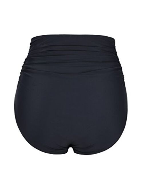 Hilor Women's High Waisted Bikini Bottom Shirred Hispter Tankini Briefs Swim Shorts