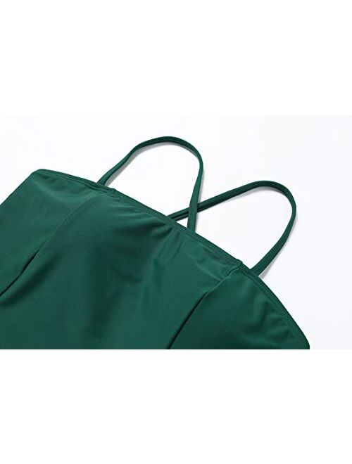 Ferbia Women Falbala Bikini Set Halter High Waisted Swimsuit 2 Piece Ruffle Tummy Control Peplum Spaghetti Strap Tankini