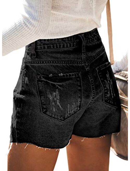 Sidefeel Women Vintage Denim High Waist Rolled Hem Jeans Shorts