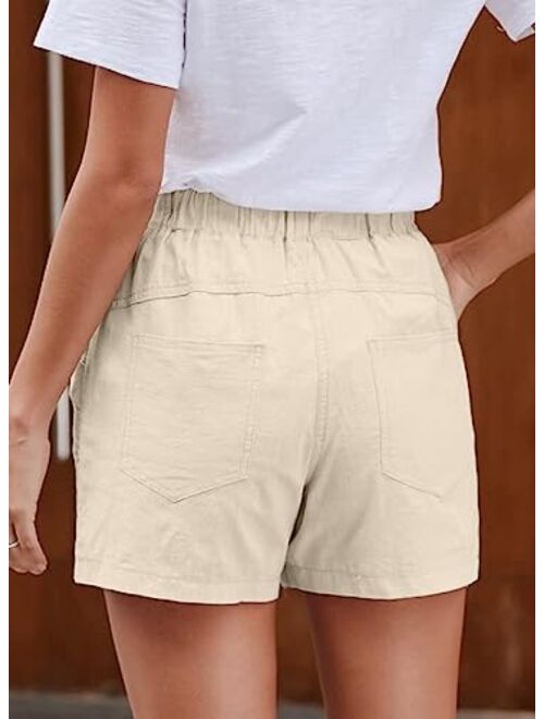 Dokotoo Womens Casual Drawstring Elastic Waist Comfy Cotton Linen Shorts