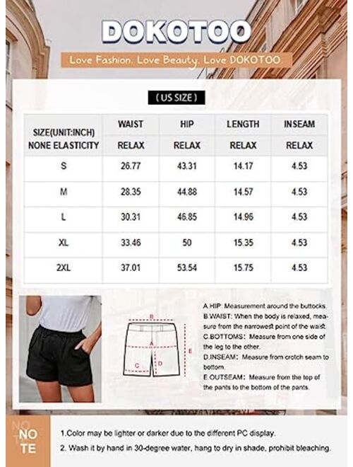 Dokotoo Womens Casual Drawstring Elastic Waist Comfy Cotton Linen Shorts