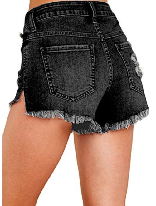 Women Denim Hot Shorts Casual Summer Mid Waist Short Pants Frayed Raw Hem Ripped Denim Jean with Pockets
