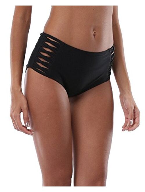 ALove Women's Strappy Bikini Bottom Solid Black Swim Shorts Briefs