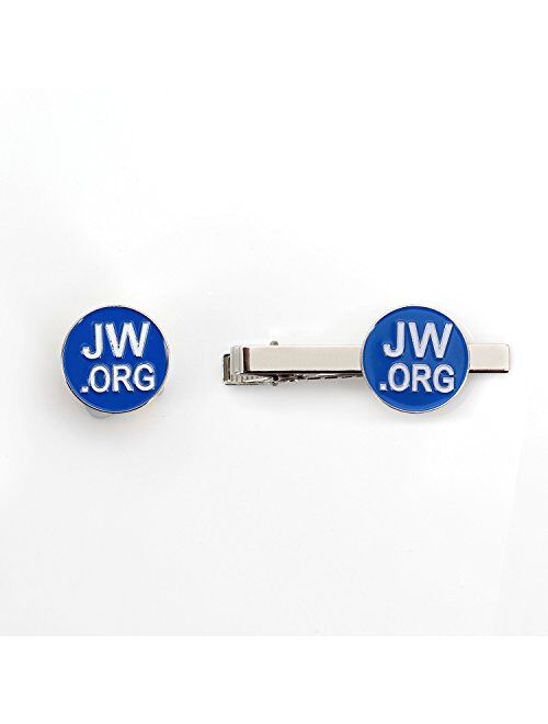 Jw.org Silver Color Necktie Clip and Lapel Pin Gift Set Blue Background