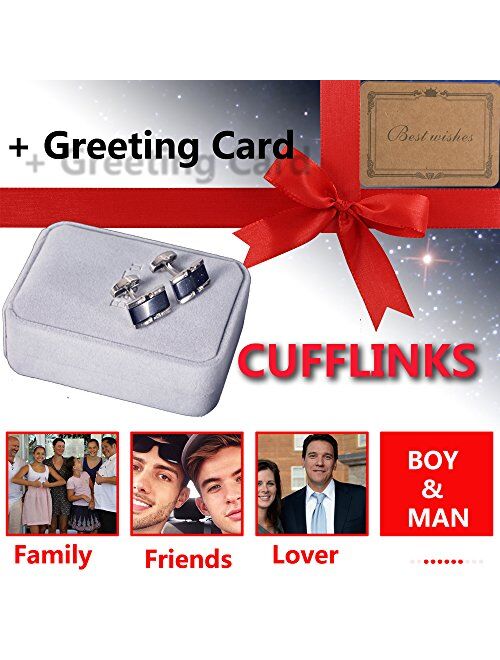 BagTu Starry Sky Cufflinks and Tie Clip Set with Gift Box and Greeting Card, Galaxy Dark Blue Cufflinks and Tie Clip Gift Set for Men