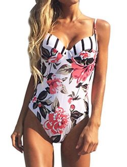Women's Floral Printing One-Piece Swimsuit Beach Bathing Suit
