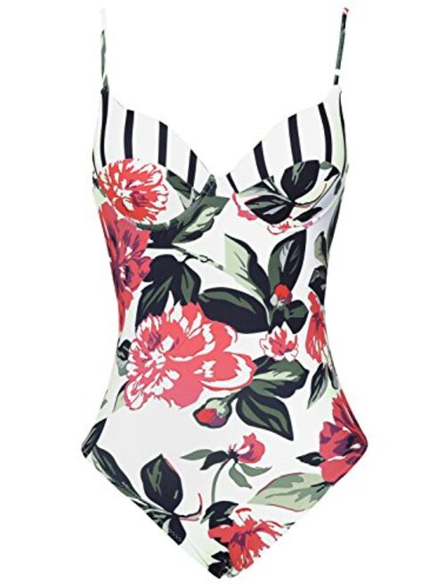 CUPSHE Women's Floral Printing One-Piece Swimsuit Beach Bathing Suit