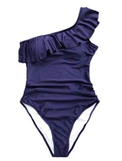 Women's Happy Ending Solid One-Piece Swimsuit Beach Swimwear Bathing Suit