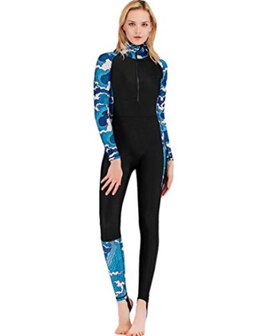 Long Legs Long Sleeves for Women UV Sun Protection One Piece Rash Guard Micosuza Full Body Swimsuit Swim Suit Full Coverage 