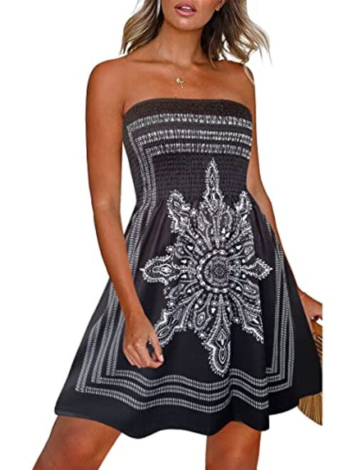 CHICGAL Women's Beach Dresses Summer Cover Up Boho Strapless Floral Print Sundress