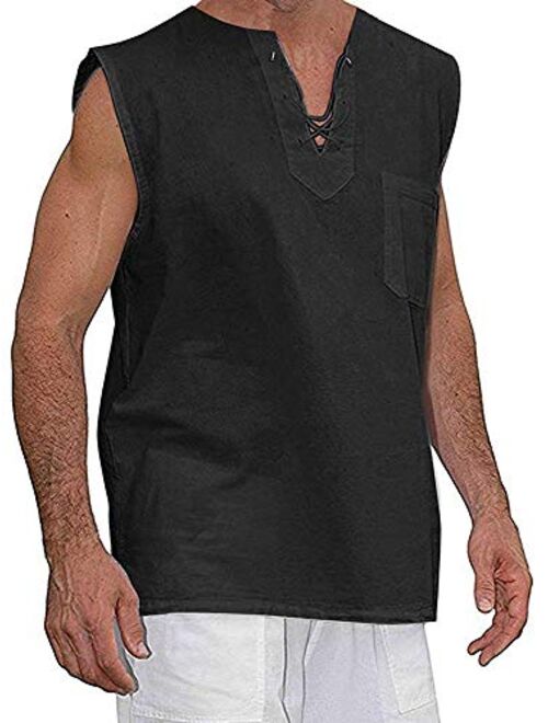 Mens Sleeveless Shirts Summer Beach Tank Tops V Neck Shirts Country Boy T Shirts Lace Up Vest