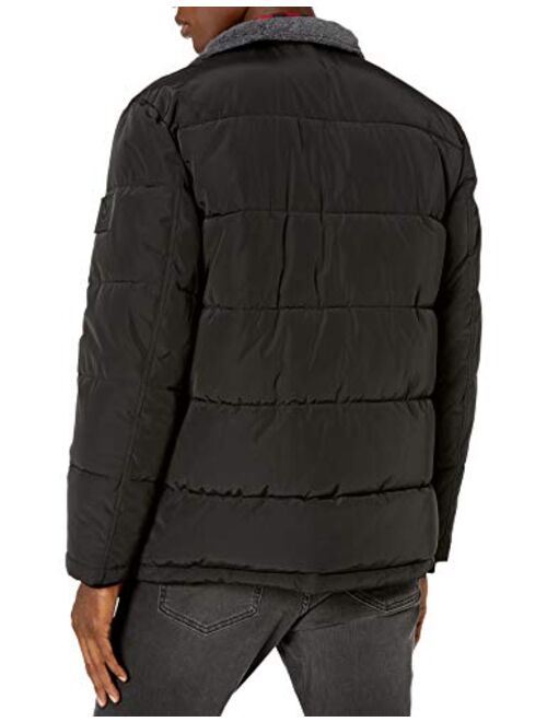 Marc New York by Andrew Marc Men's Stapleton Mid Length Puffer Jacket with Sherpa Trimmed Collar