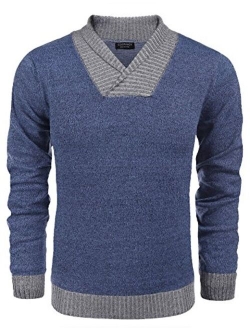 Mens Casual Knit Sweater Comfortable Soft Long Sleeve V-Neck Pullover