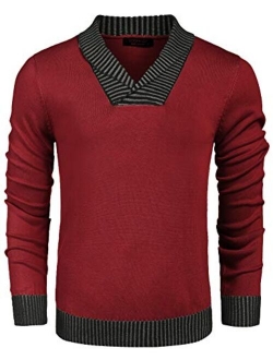 Mens Casual Knit Sweater Comfortable Soft Long Sleeve V-Neck Pullover