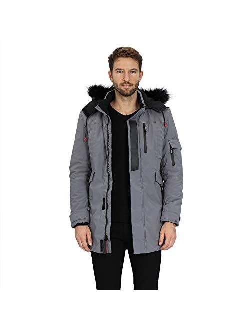 WEEN CHARM Men's Warm Parka Jacket Anorak Winter Coat with Detachable Hood Faux-Fur Trim