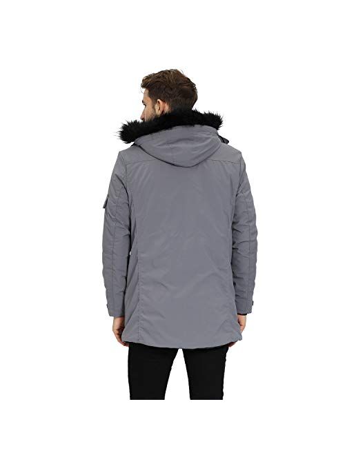 WEEN CHARM Men's Warm Parka Jacket Anorak Winter Coat with Detachable Hood Faux-Fur Trim