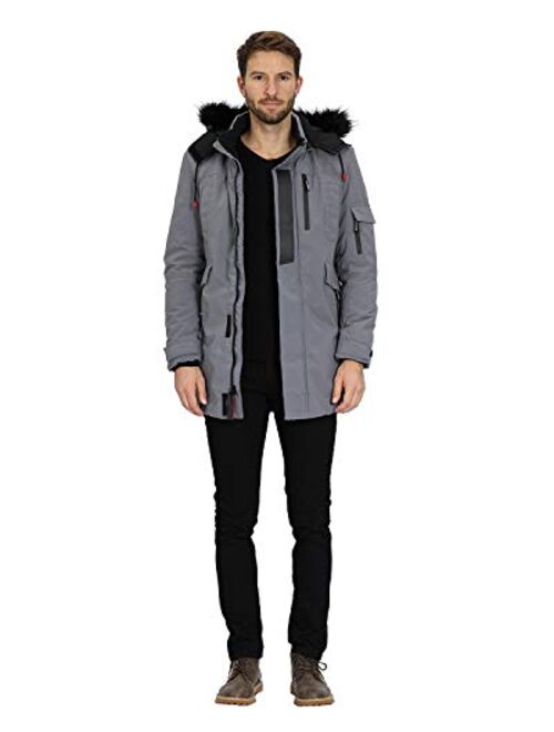 WEEN CHARM Men's Warm Parka Jacket Anorak Winter Coat with Detachable Hood Faux-Fur Trim